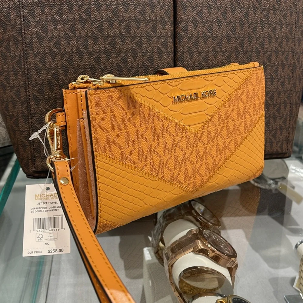 MICHAEL KORS JST LG DOUBLE ZIP WRISTLET WALLET PHONE HOLDER Cider Multi NWT